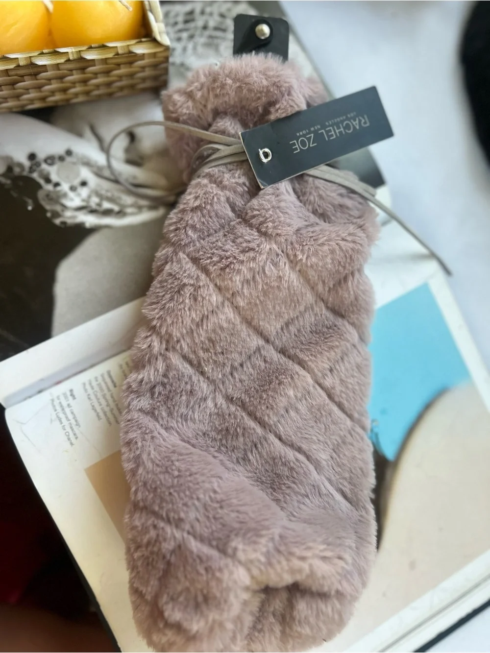 Rachel Zoe Taupe Faux Fur bottle tote holder
